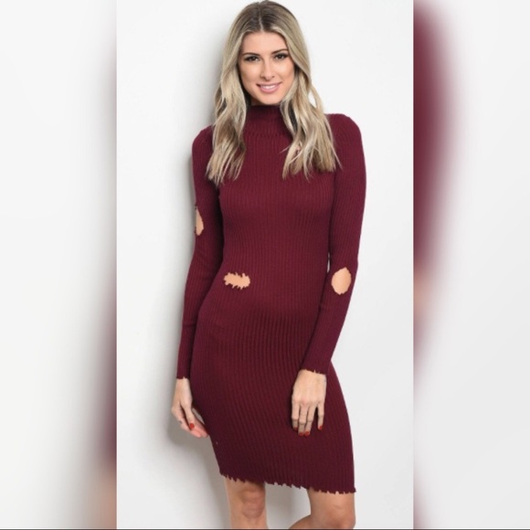 Dresses & Skirts - NWT Sexy Long Sleeve Distressed Mini Bodycon Dress